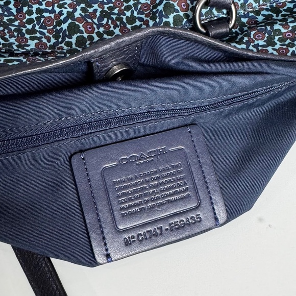 Coach F59435 Navy Floral Print Leather/Nylon Large Tote Shoulder Bag - Picture 6 of 12
